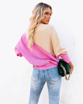 Vice Versa Colorblock Strickpullover - Taupe Fuchsia